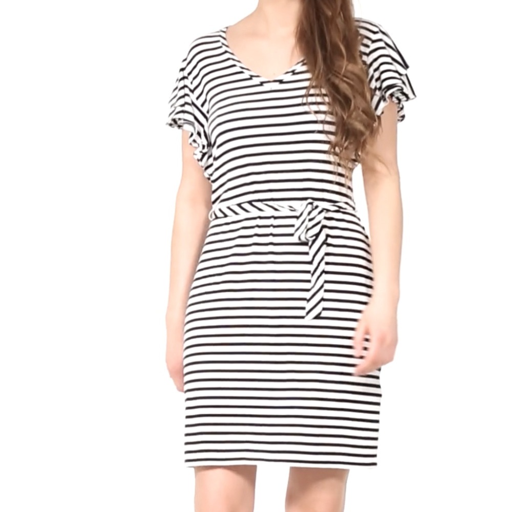BROOKS BROTHERS Women’s Striped Flutter Sleeve Belted Jersey Dress Sz Small